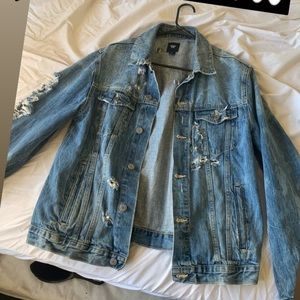 Distressed gap denim jacket Size L